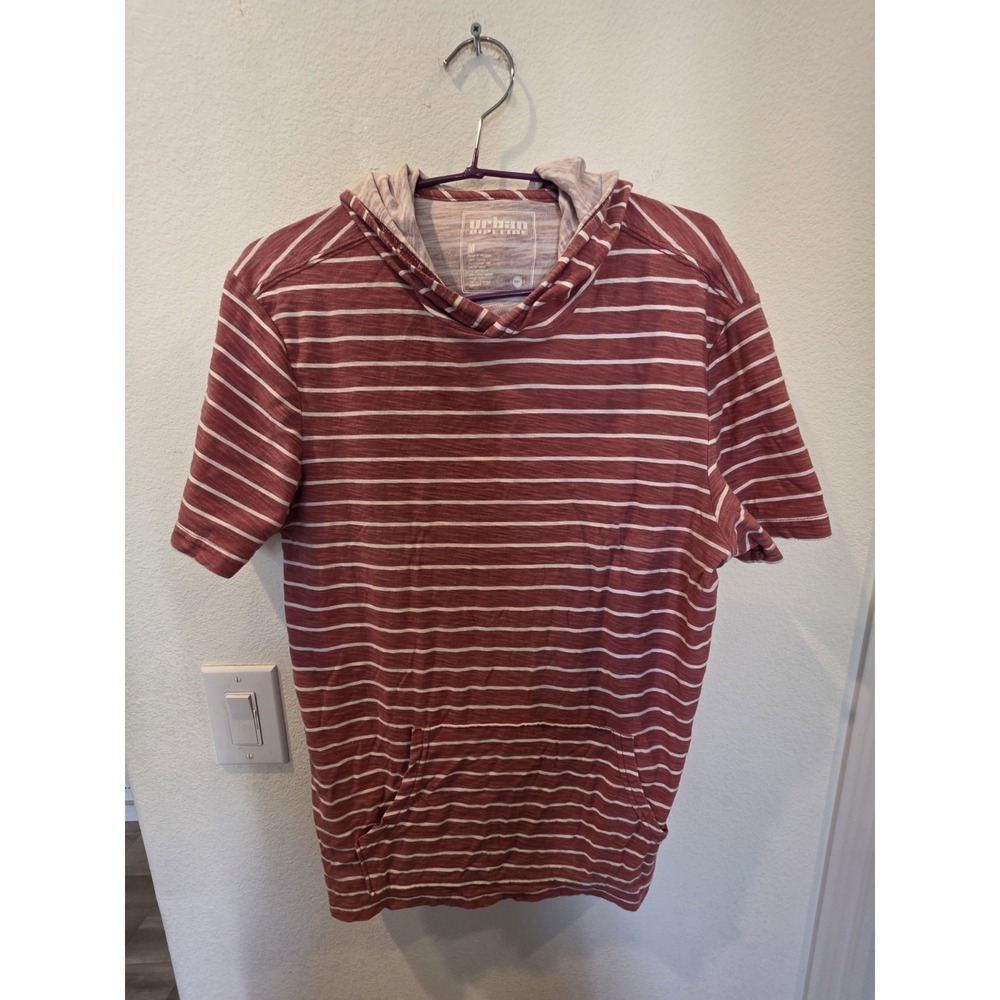 Unisex Short Sleeve Hoodie Red White Stripe Cotton Sz M Breathable Beach Vibes